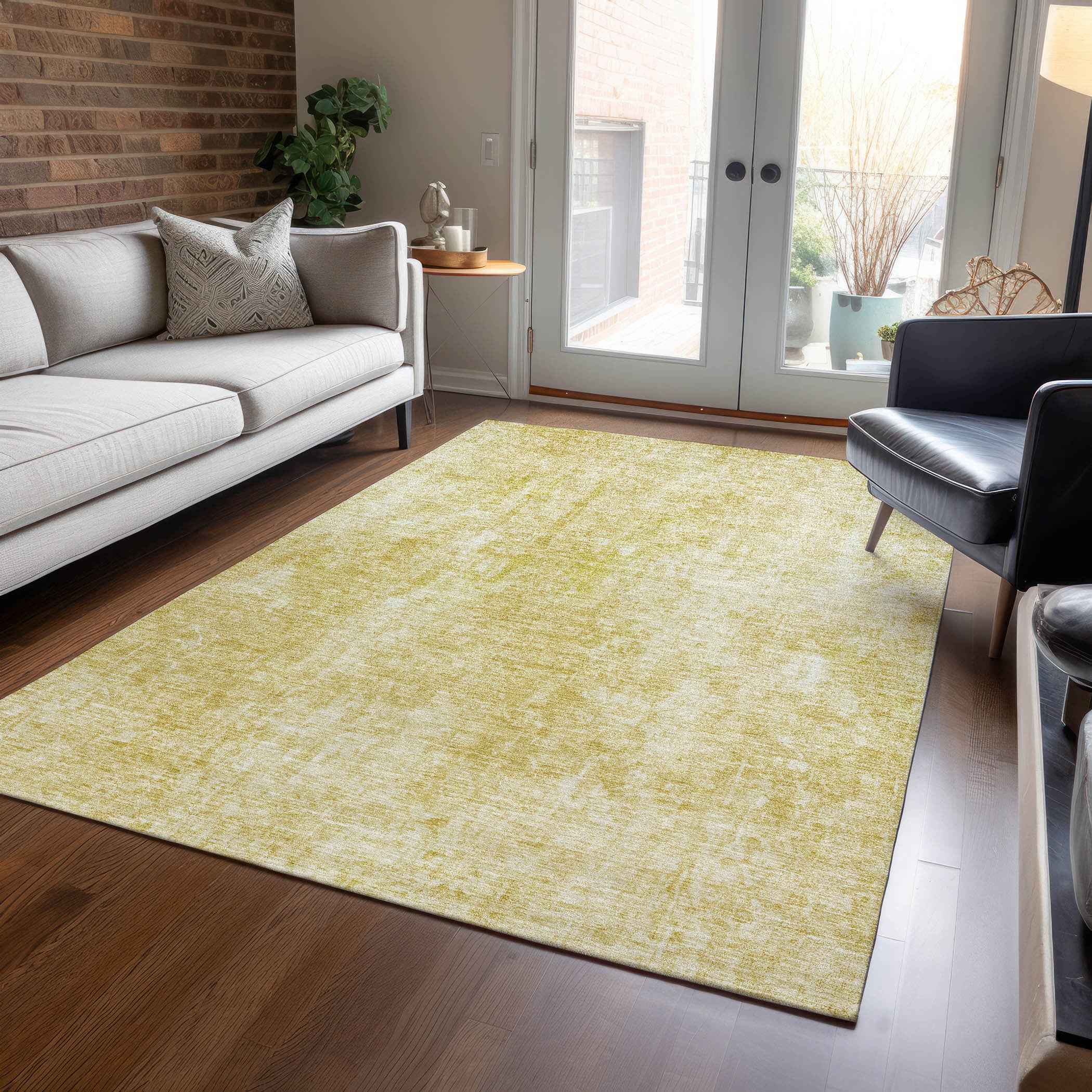 10' X 14' Gold Wheat And Ivory Abstract Washable Indoor Outdoor Area Rug