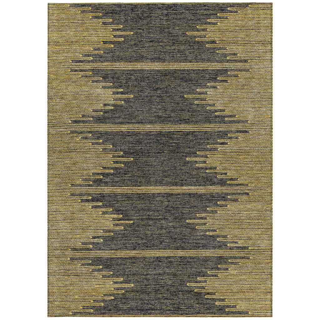 8' X 10' Dark Gray And Gold Abstract Washable Indoor Outdoor Area Rug