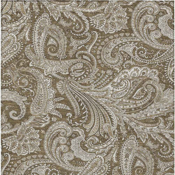 10' X 14' Chocolate Beige And Ivory Paisley Washable Indoor Outdoor Area Rug