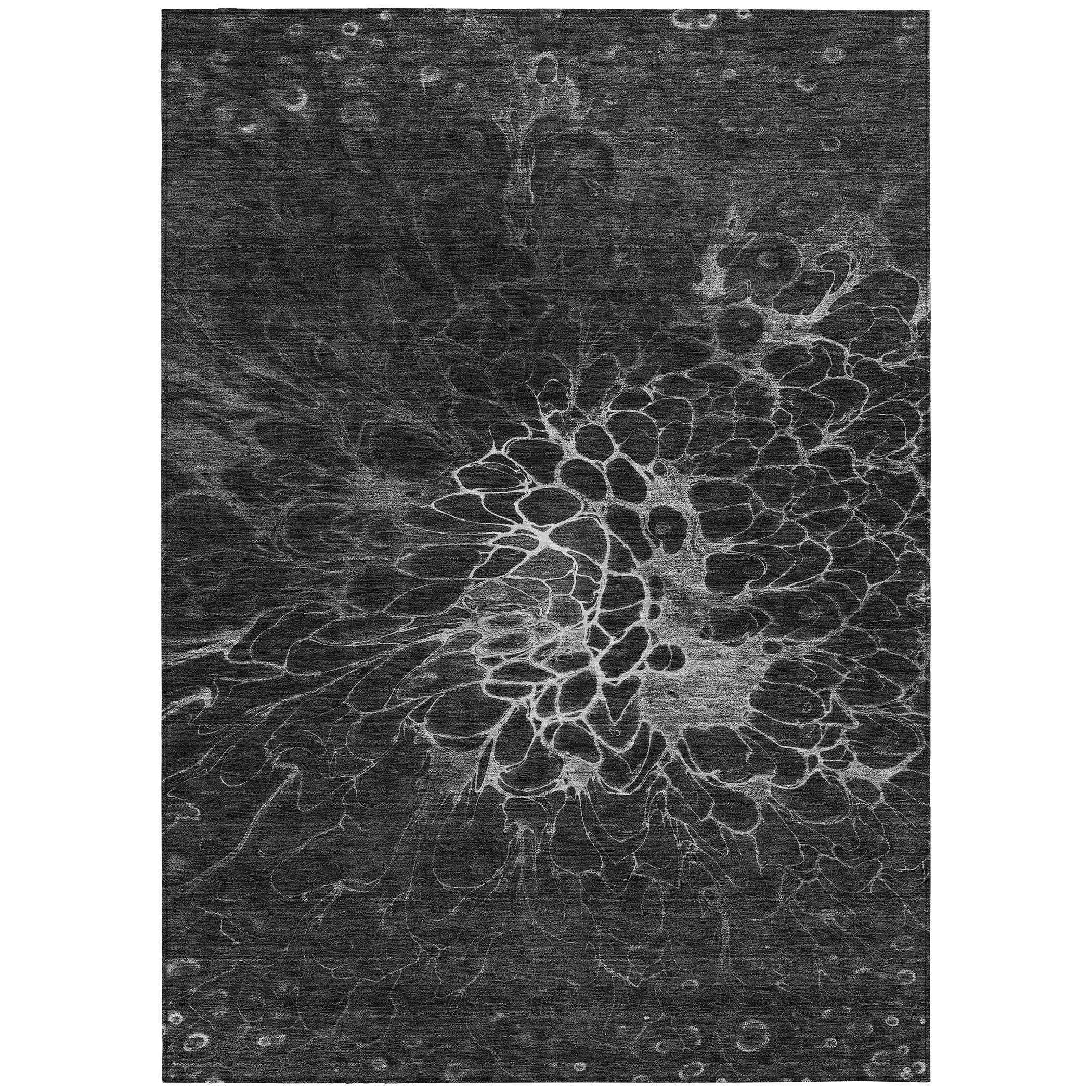 3' X 5' Charcoal Gray And Silver Abstract Washable Indoor Outdoor Area Rug