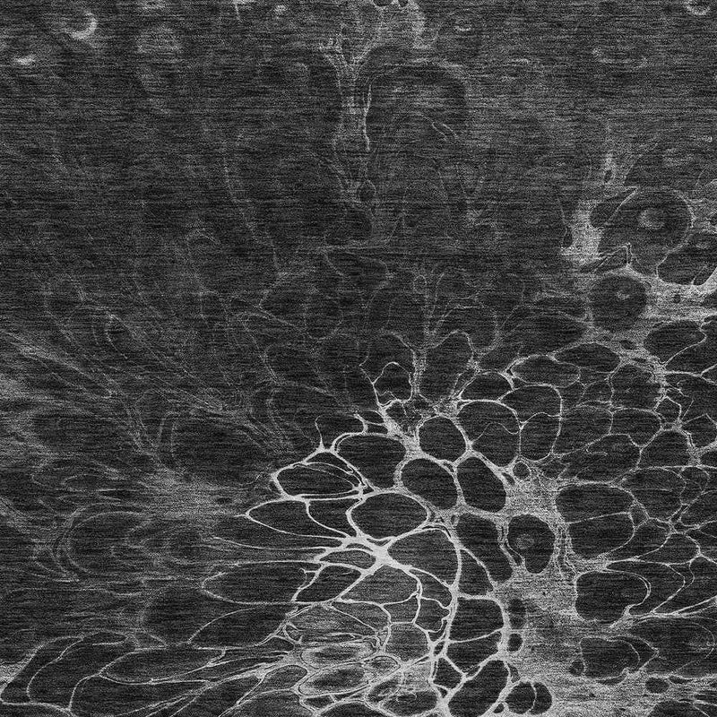 3' X 5' Charcoal Gray And Silver Abstract Washable Indoor Outdoor Area Rug