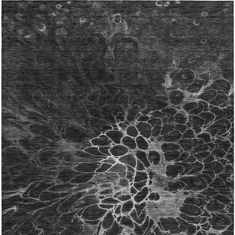 3' X 5' Charcoal Gray And Silver Abstract Washable Indoor Outdoor Area Rug