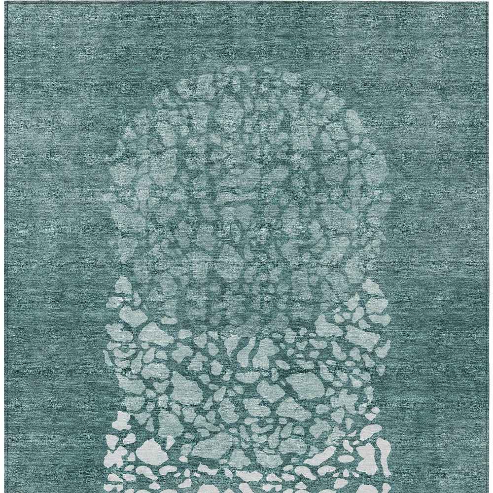 9' X 12' Dark Green Aqua And Ivory Abstract Washable Indoor Outdoor Area Rug