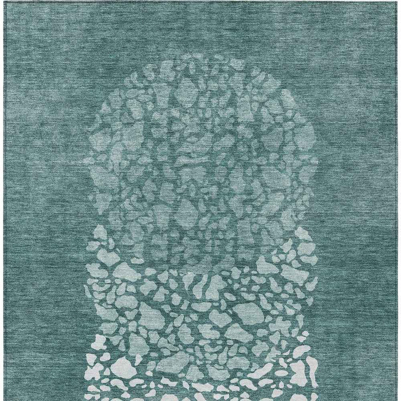 9' X 12' Dark Green Aqua And Ivory Abstract Washable Indoor Outdoor Area Rug