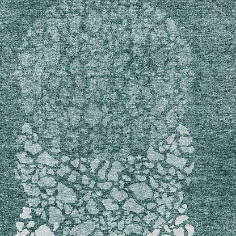 9' X 12' Dark Green Aqua And Ivory Abstract Washable Indoor Outdoor Area Rug
