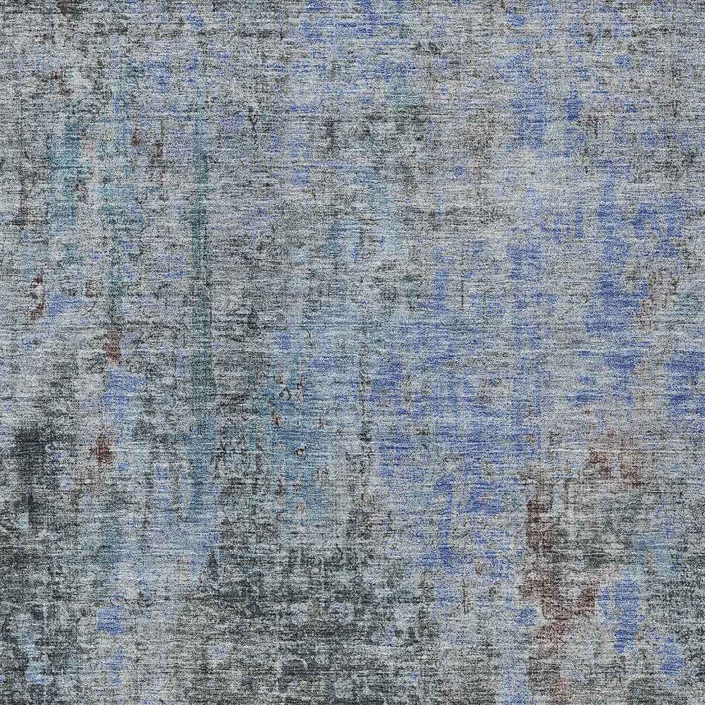 9' X 12' Gray Charcoal And Blue Abstract Washable Indoor Outdoor Area Rug