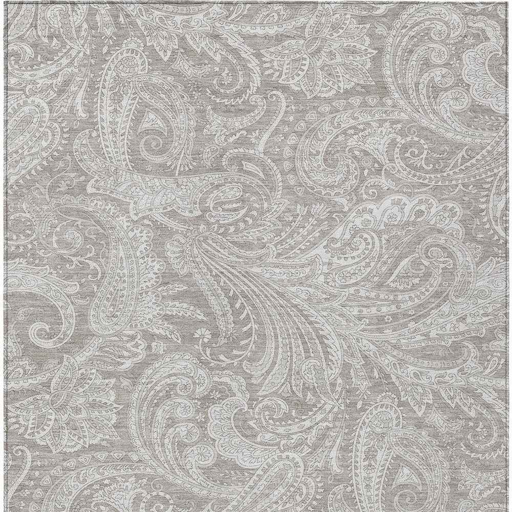 3' X 5' Taupe Beige And Ivory Paisley Washable Indoor Outdoor Area Rug