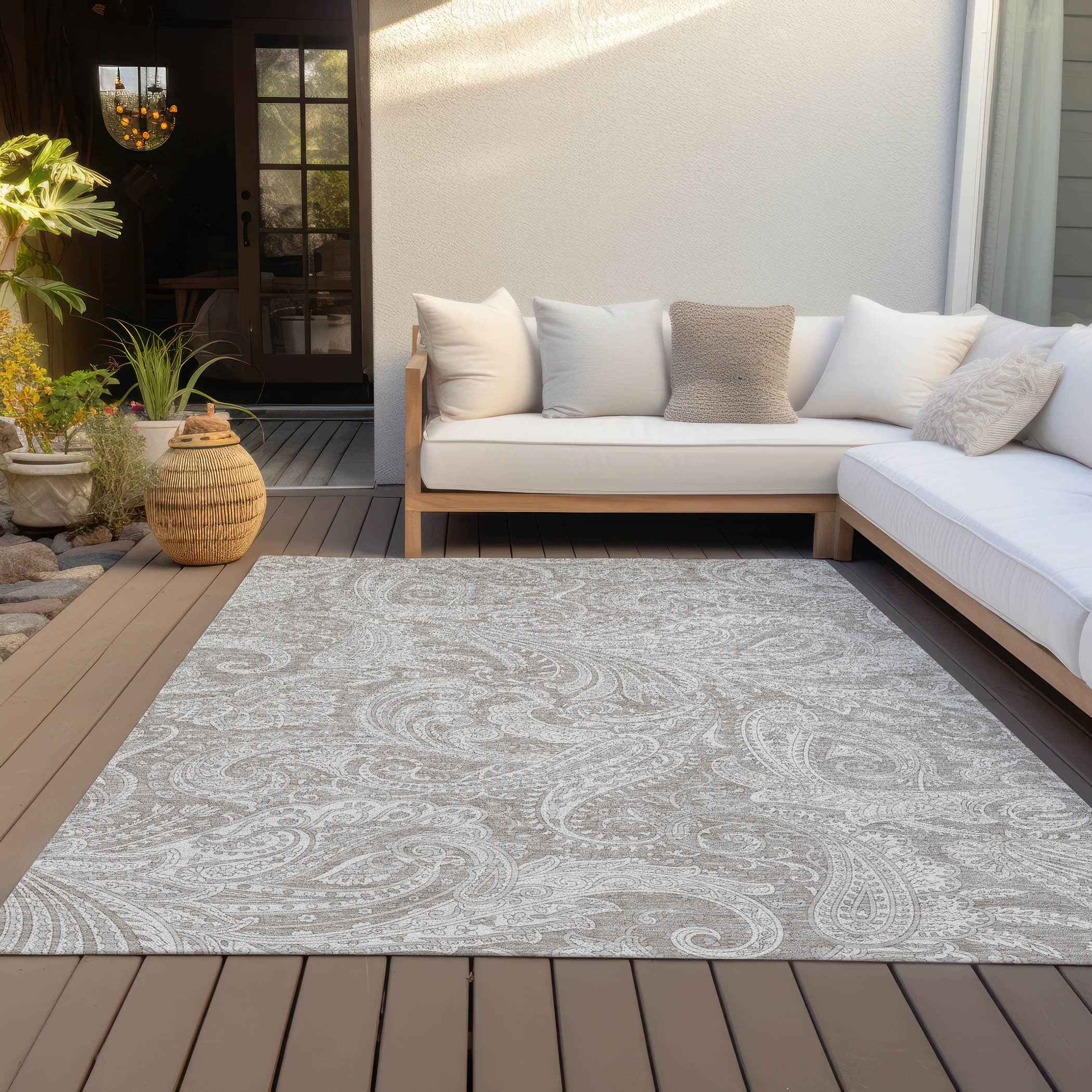 3' X 5' Taupe Beige And Ivory Paisley Washable Indoor Outdoor Area Rug