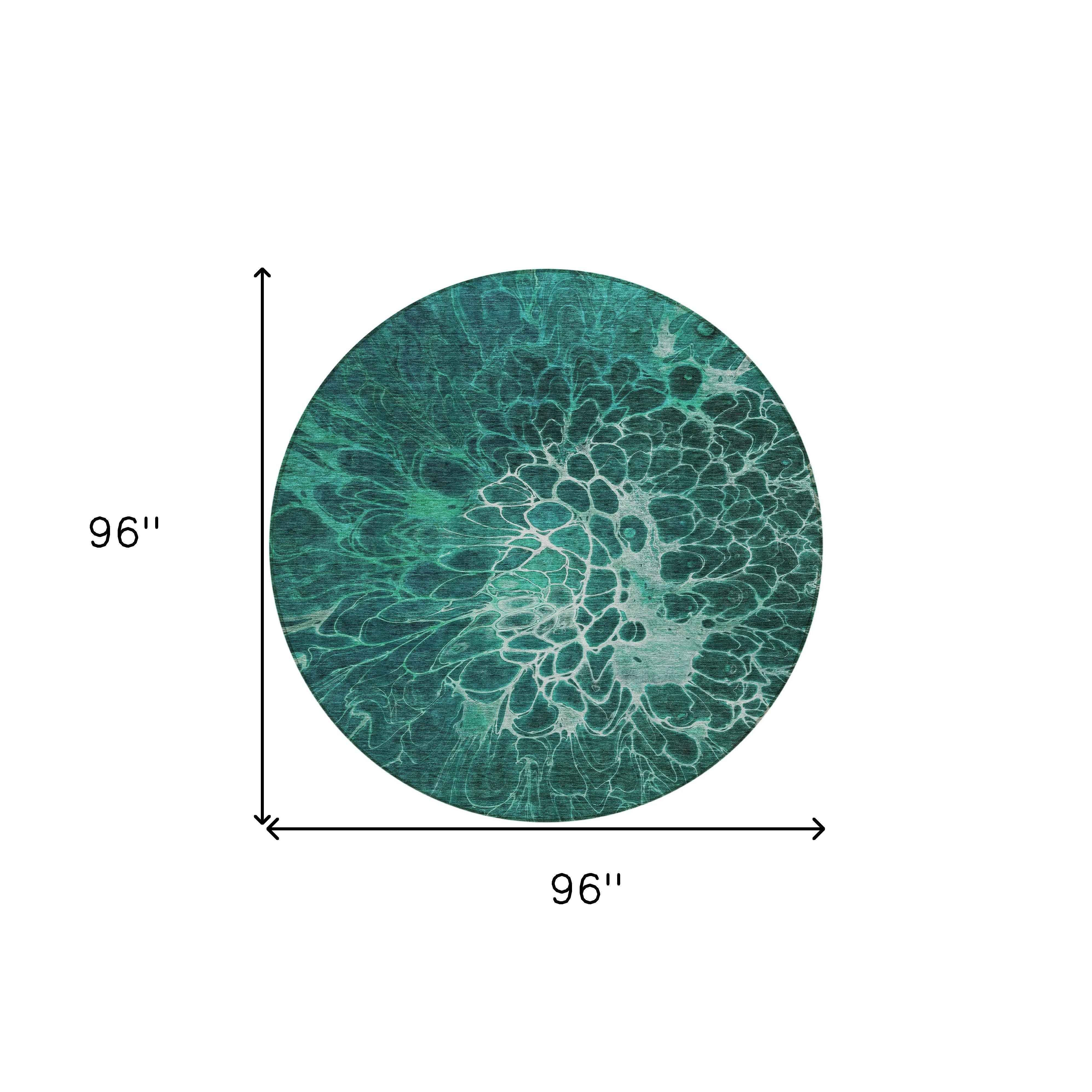 8' Teal Blue Aqua And Turquoise Round Abstract Washable Indoor Outdoor Area Rug