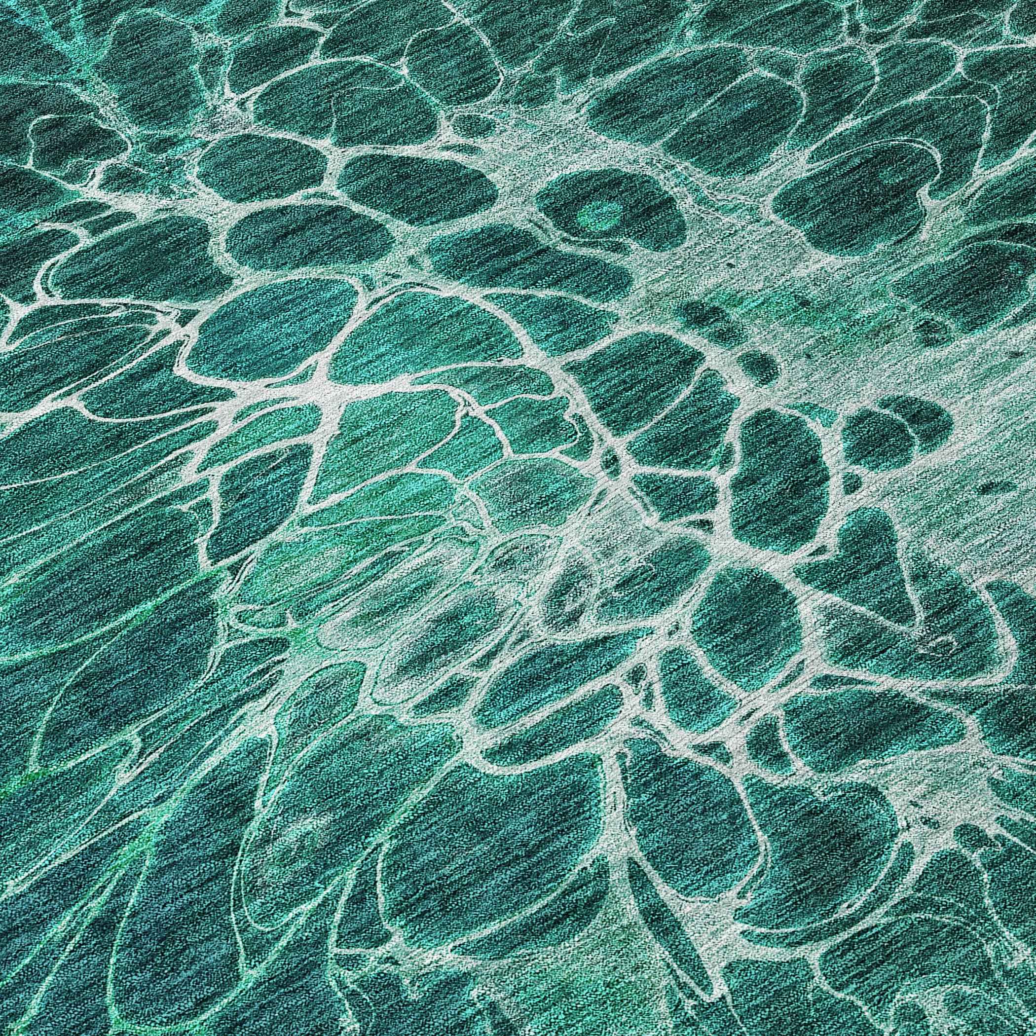 8' Teal Blue Aqua And Turquoise Round Abstract Washable Indoor Outdoor Area Rug