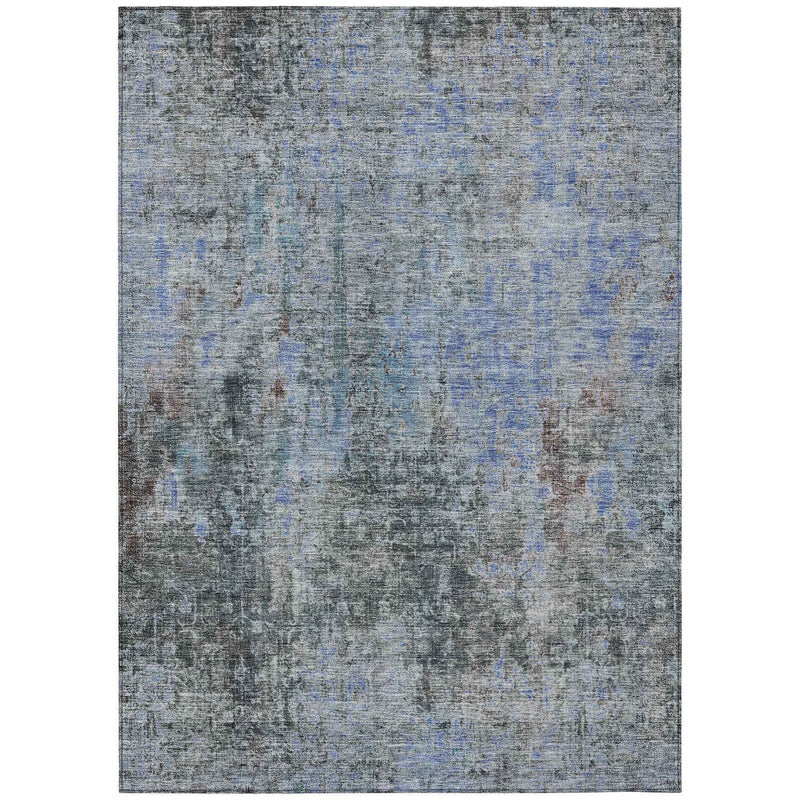 3' X 5' Gray Charcoal And Blue Abstract Washable Indoor Outdoor Area Rug