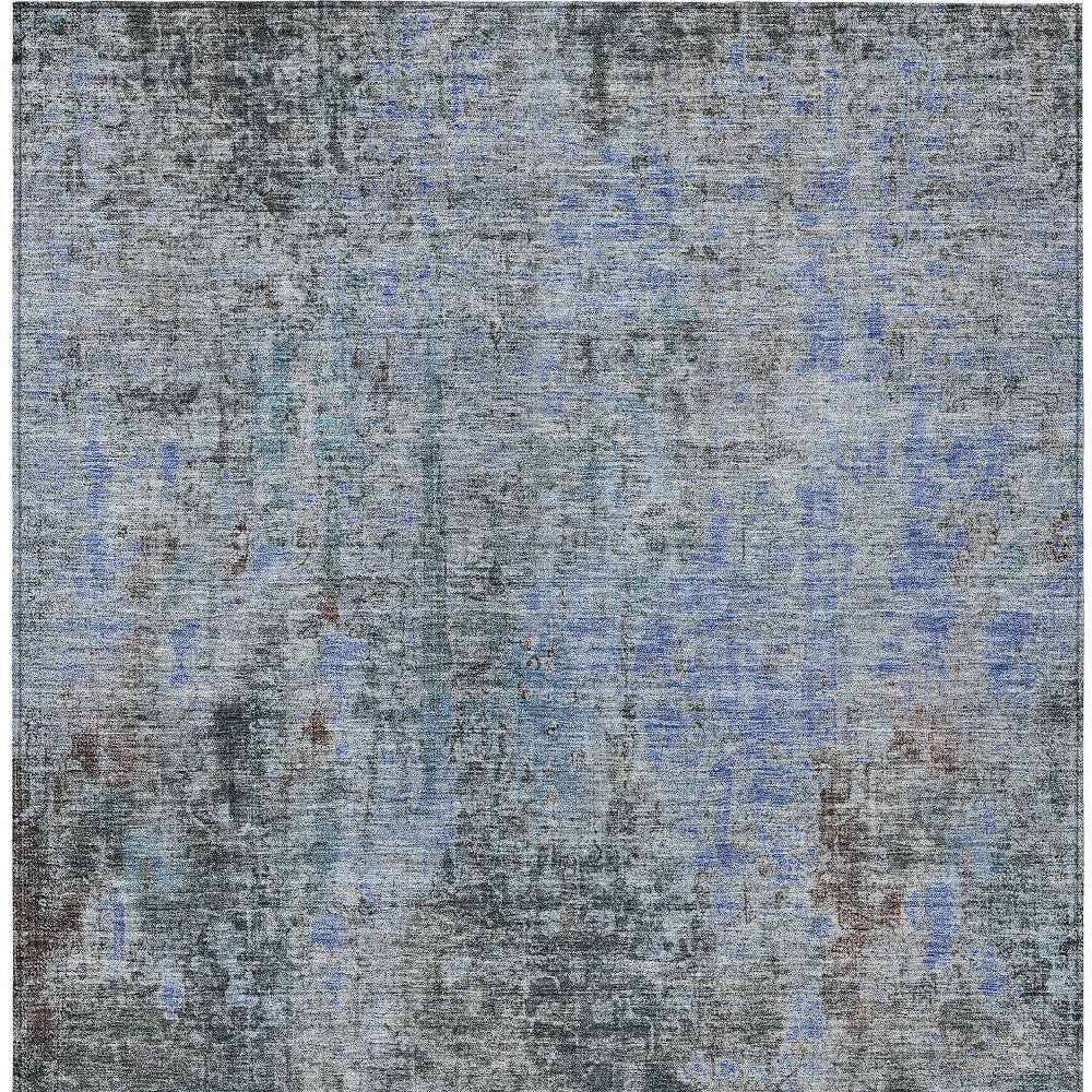 3' X 5' Gray Charcoal And Blue Abstract Washable Indoor Outdoor Area Rug