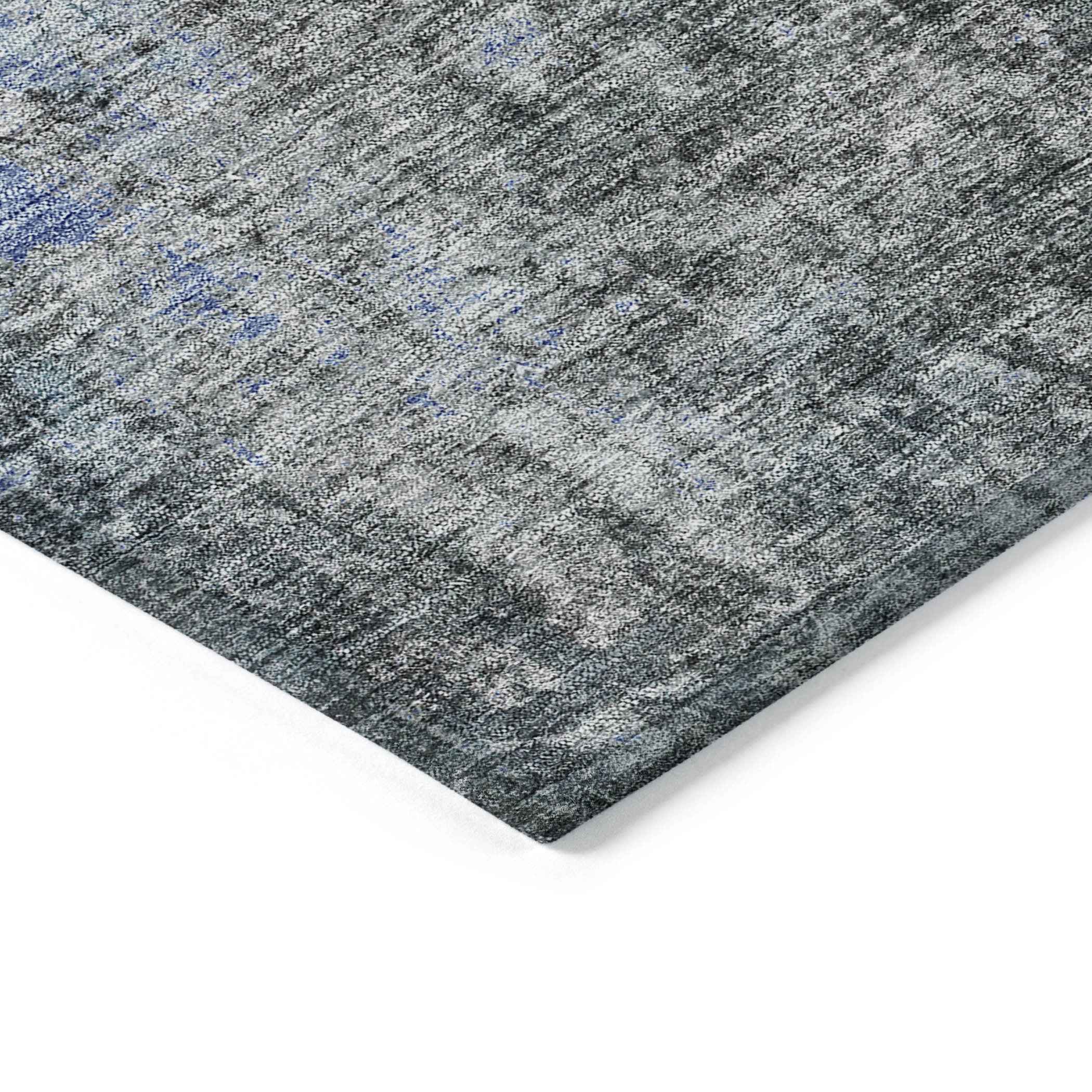 3' X 5' Gray Charcoal And Blue Abstract Washable Indoor Outdoor Area Rug