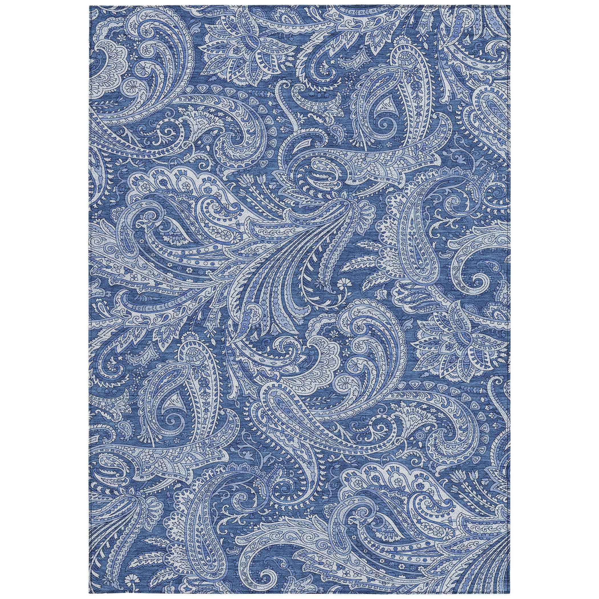 3' X 5' Navy Blue And Denim Blue Paisley Washable Indoor Outdoor Area Rug