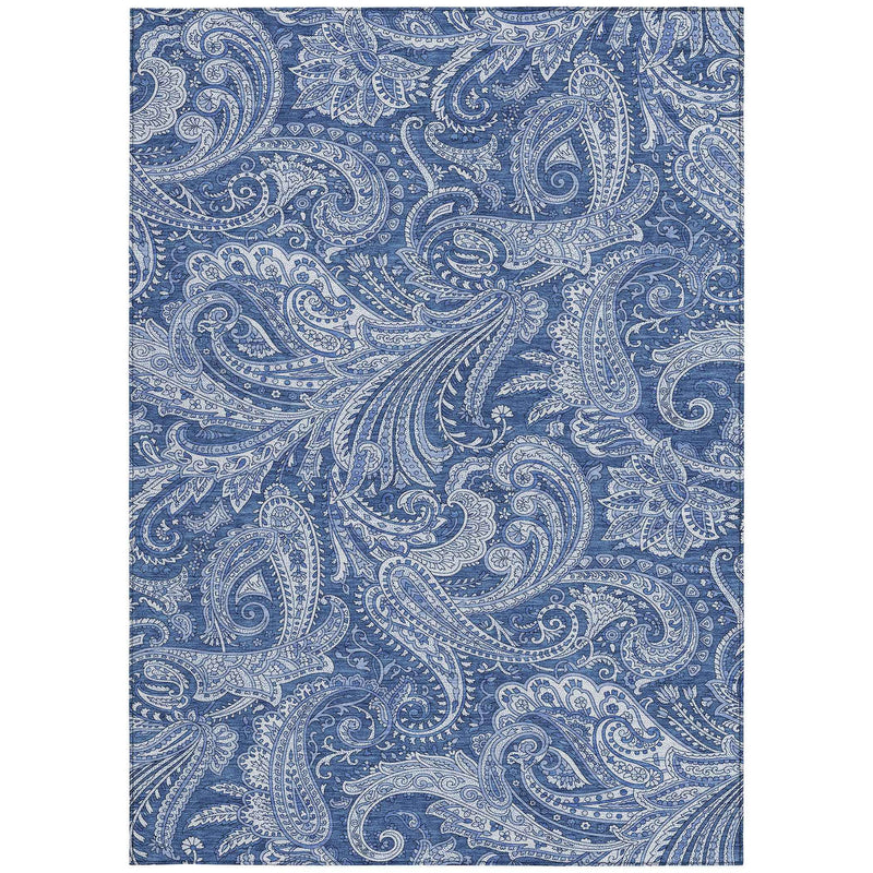 3' X 5' Navy Blue And Denim Blue Paisley Washable Indoor Outdoor Area Rug