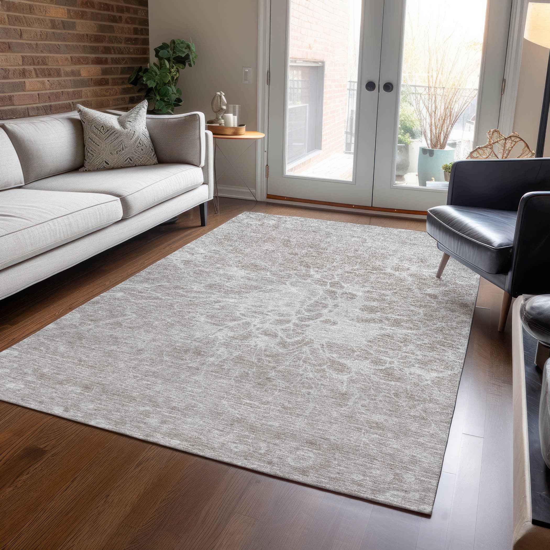 9' X 12' Taupe Beige And Ivory Abstract Washable Indoor Outdoor Area Rug