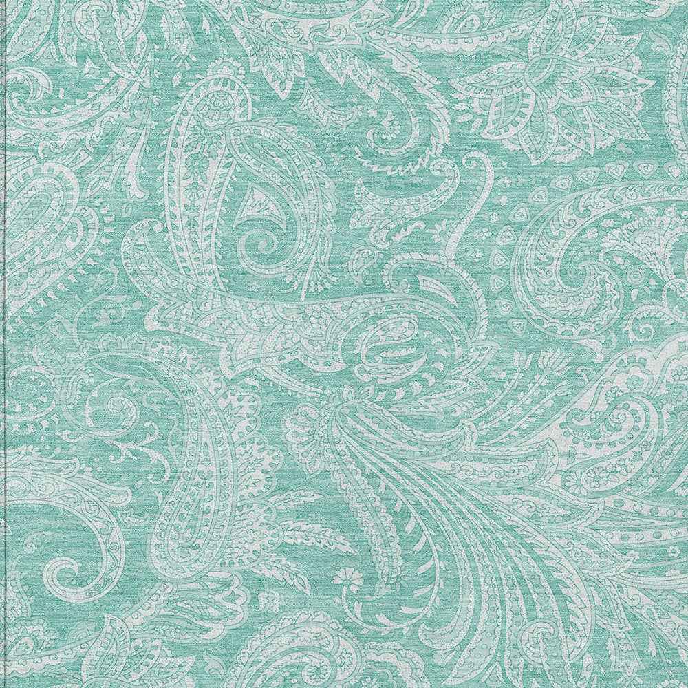 3' X 5' Teal Blue And Ivory Paisley Washable Indoor Outdoor Area Rug