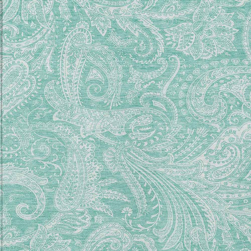 3' X 5' Teal Blue And Ivory Paisley Washable Indoor Outdoor Area Rug