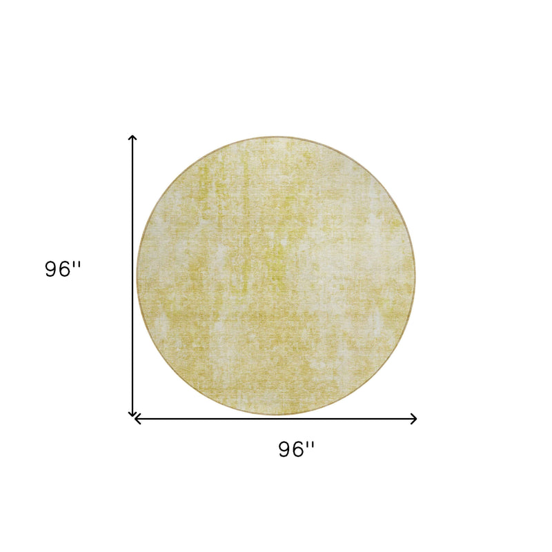 8' Gold Wheat And Ivory Round Abstract Washable Indoor Outdoor Area Rug