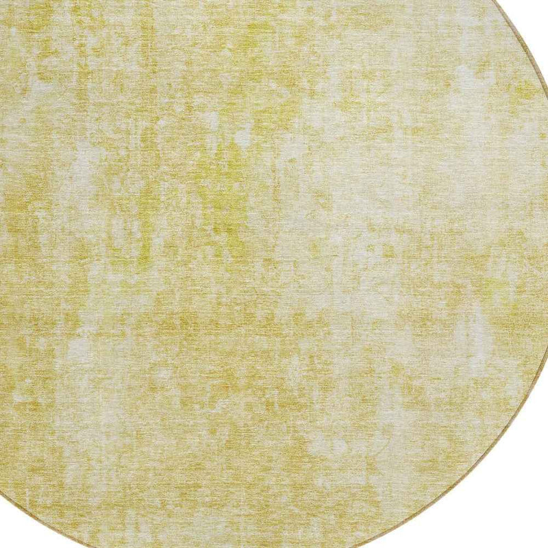 8' Gold Wheat And Ivory Round Abstract Washable Indoor Outdoor Area Rug