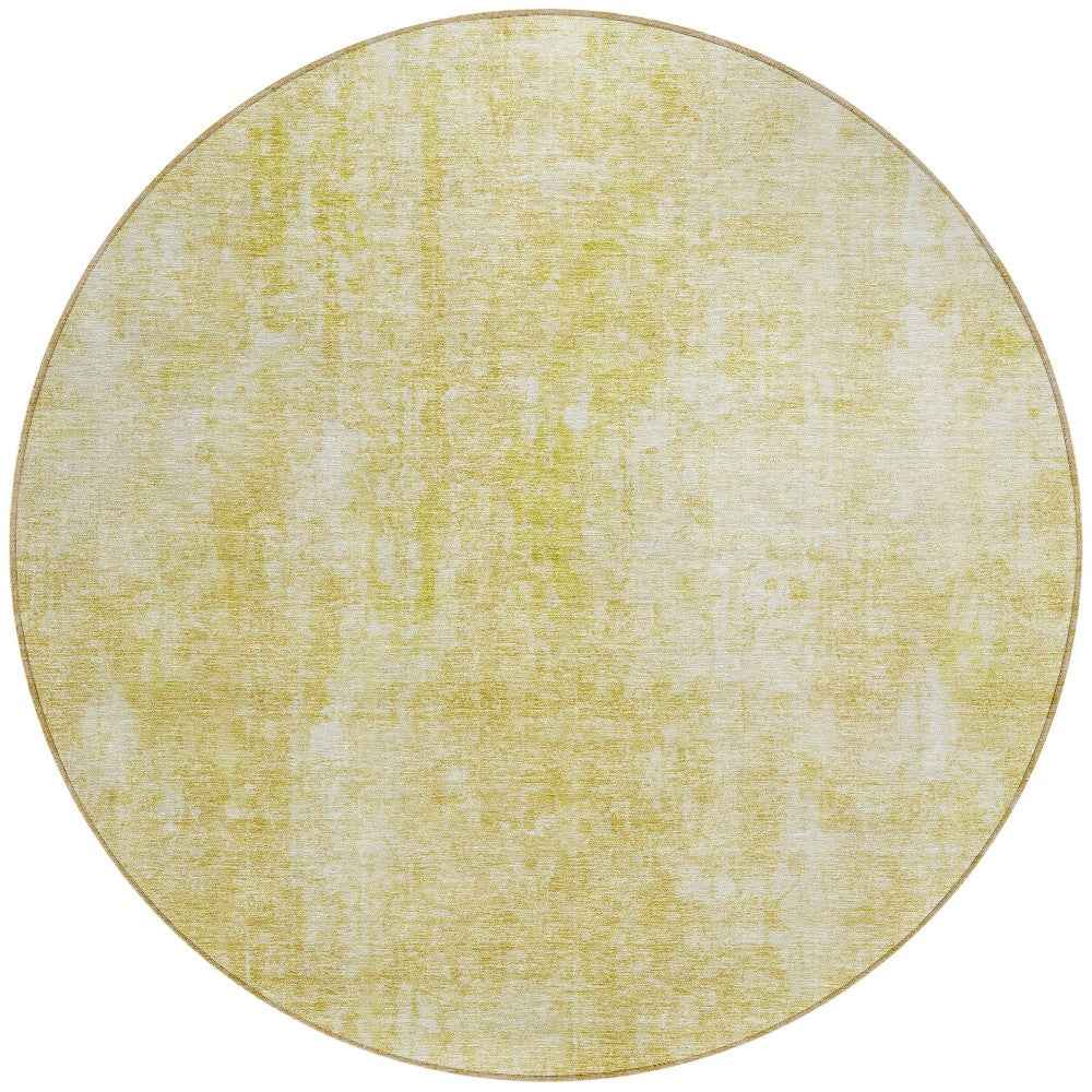 8' Gold Wheat And Ivory Round Abstract Washable Indoor Outdoor Area Rug