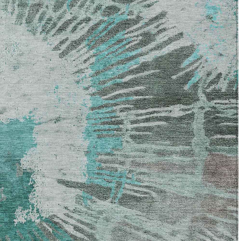 8' X 10' Dark Green Aqua And Gray Abstract Washable Indoor Outdoor Area Rug
