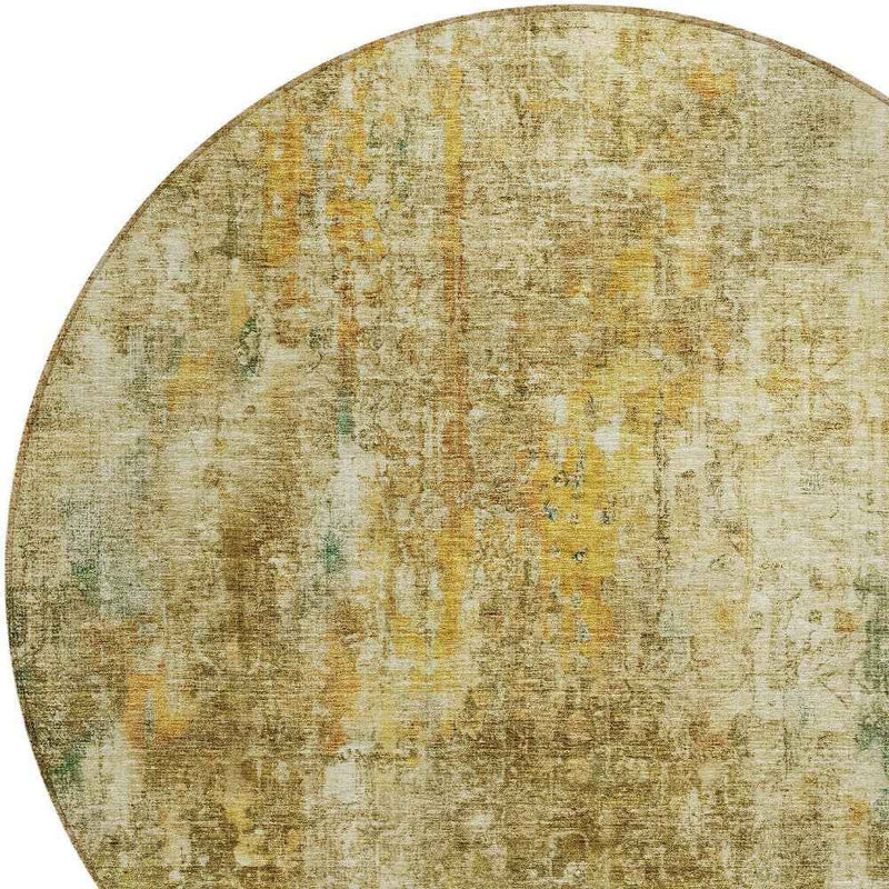 8' Brown Beige And Gold Round Abstract Washable Indoor Outdoor Area Rug