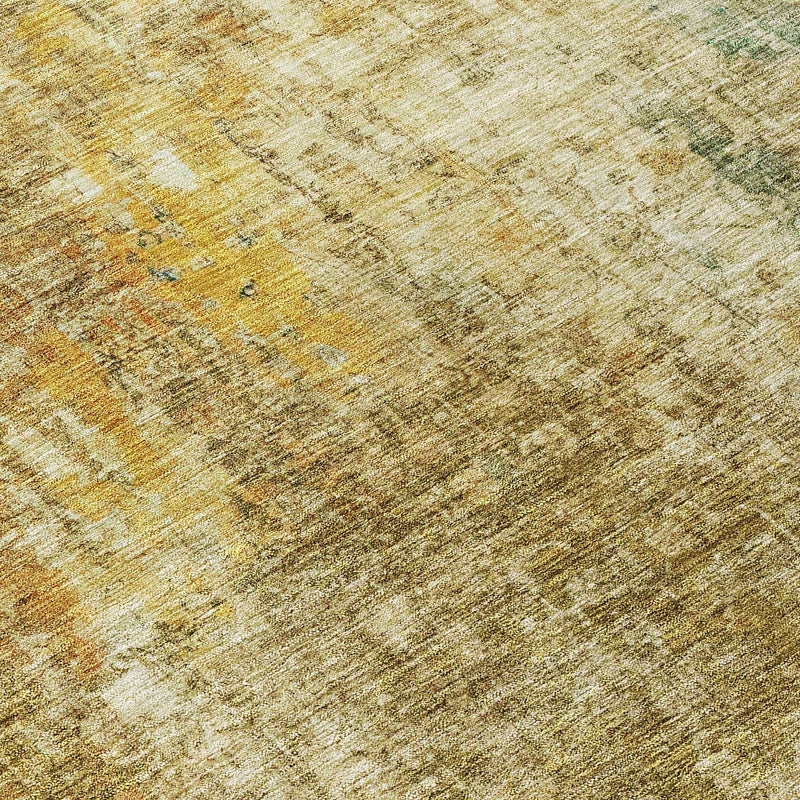 8' Brown Beige And Gold Round Abstract Washable Indoor Outdoor Area Rug