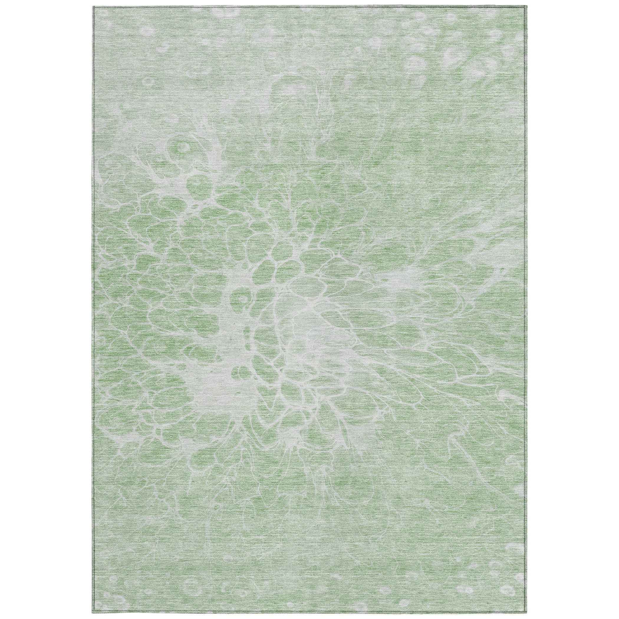 8' X 10' Mint Green And Ivory Abstract Washable Indoor Outdoor Area Rug