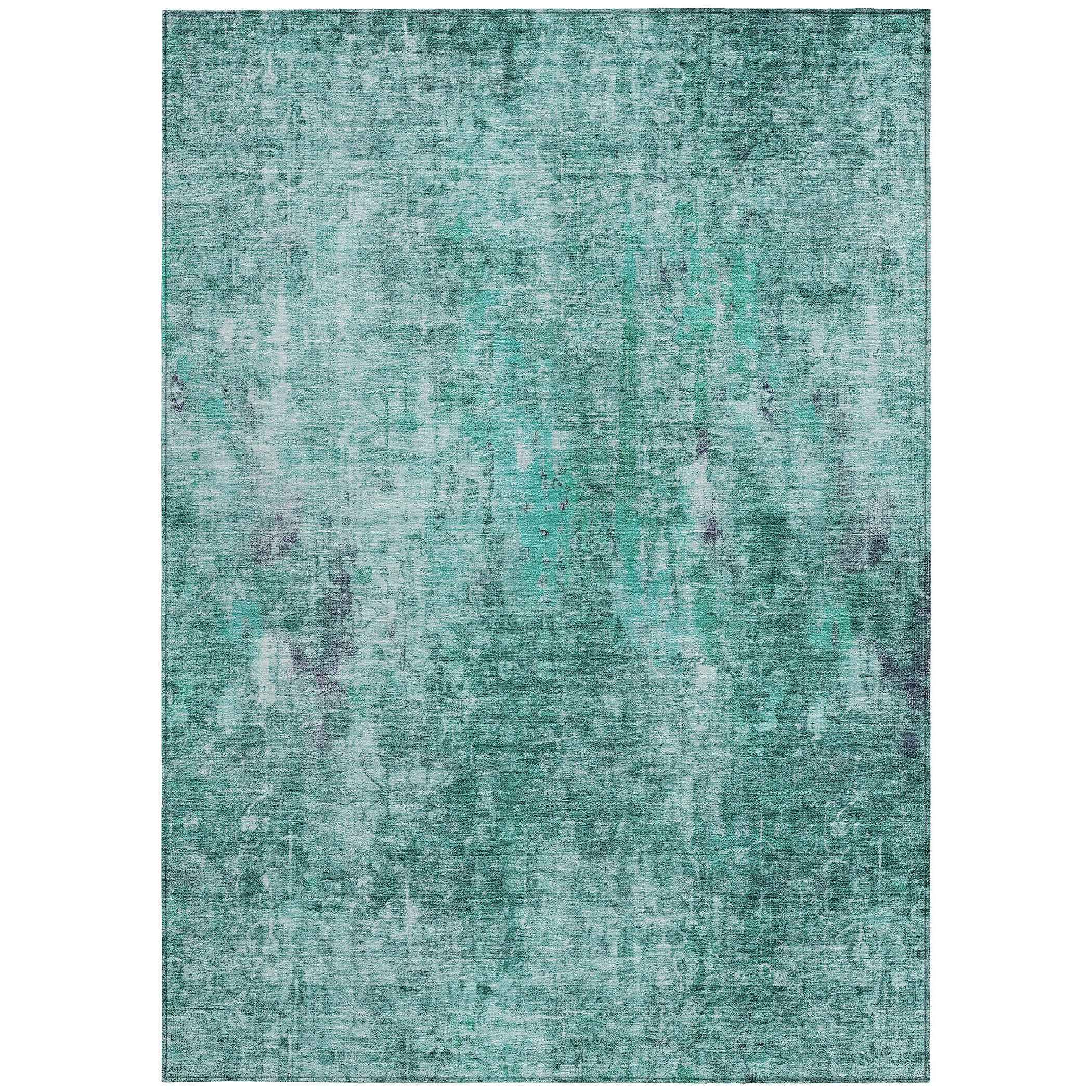 3' X 5' Teal Blue Green And Gray Abstract Washable Indoor Outdoor Area Rug