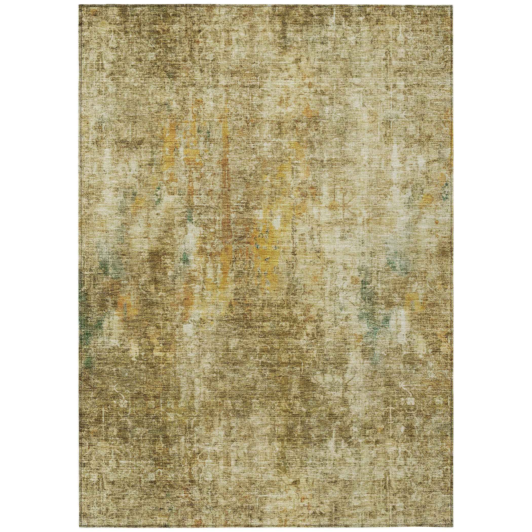 8' X 10' Brown Beige And Gold Abstract Washable Indoor Outdoor Area Rug
