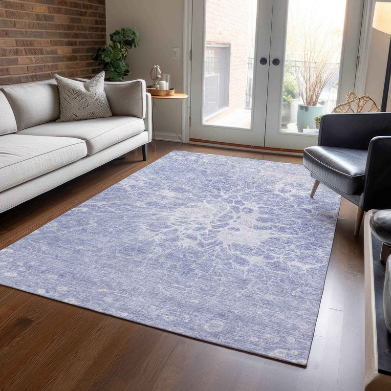 3' X 5' Lavender Ivory And Lilac Abstract Washable Indoor Outdoor Area Rug
