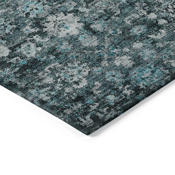 9' X 12' Dark Green Aqua And Charcoal Oriental Washable Indoor Outdoor Area Rug