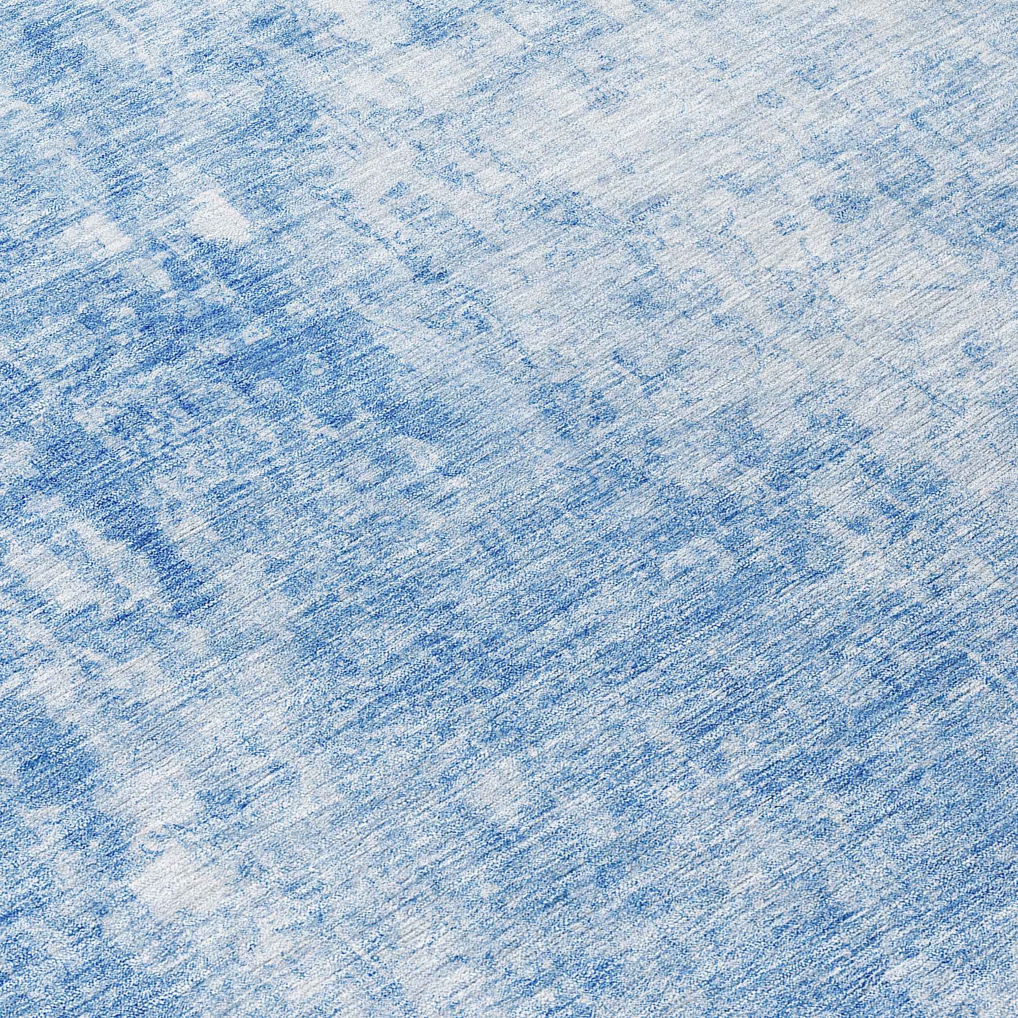 8' Denim Blue And Ivory Round Abstract Washable Indoor Outdoor Area Rug