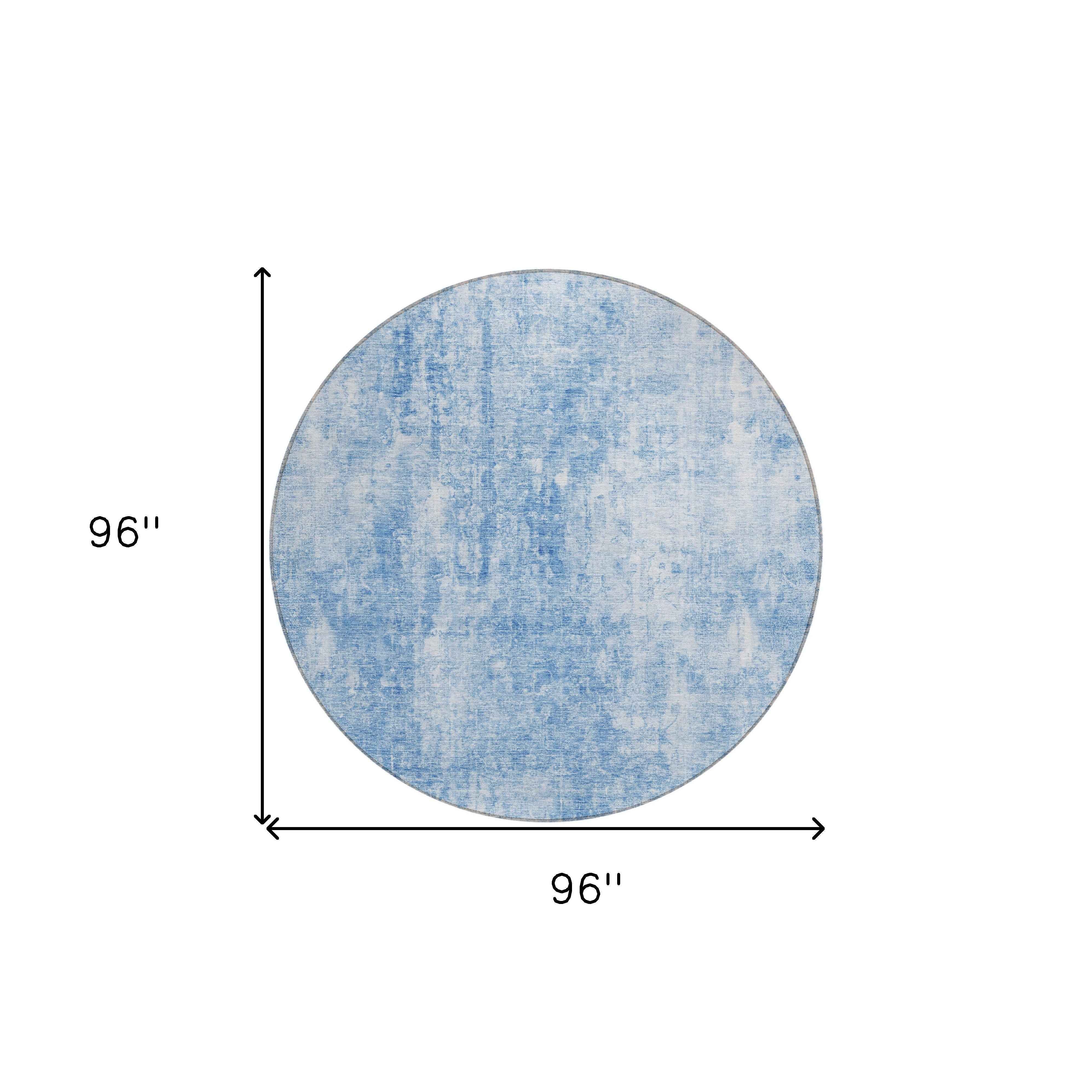 8' Denim Blue And Ivory Round Abstract Washable Indoor Outdoor Area Rug