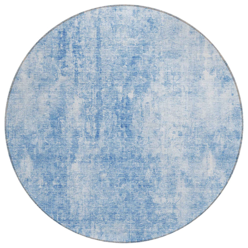 8' Denim Blue And Ivory Round Abstract Washable Indoor Outdoor Area Rug