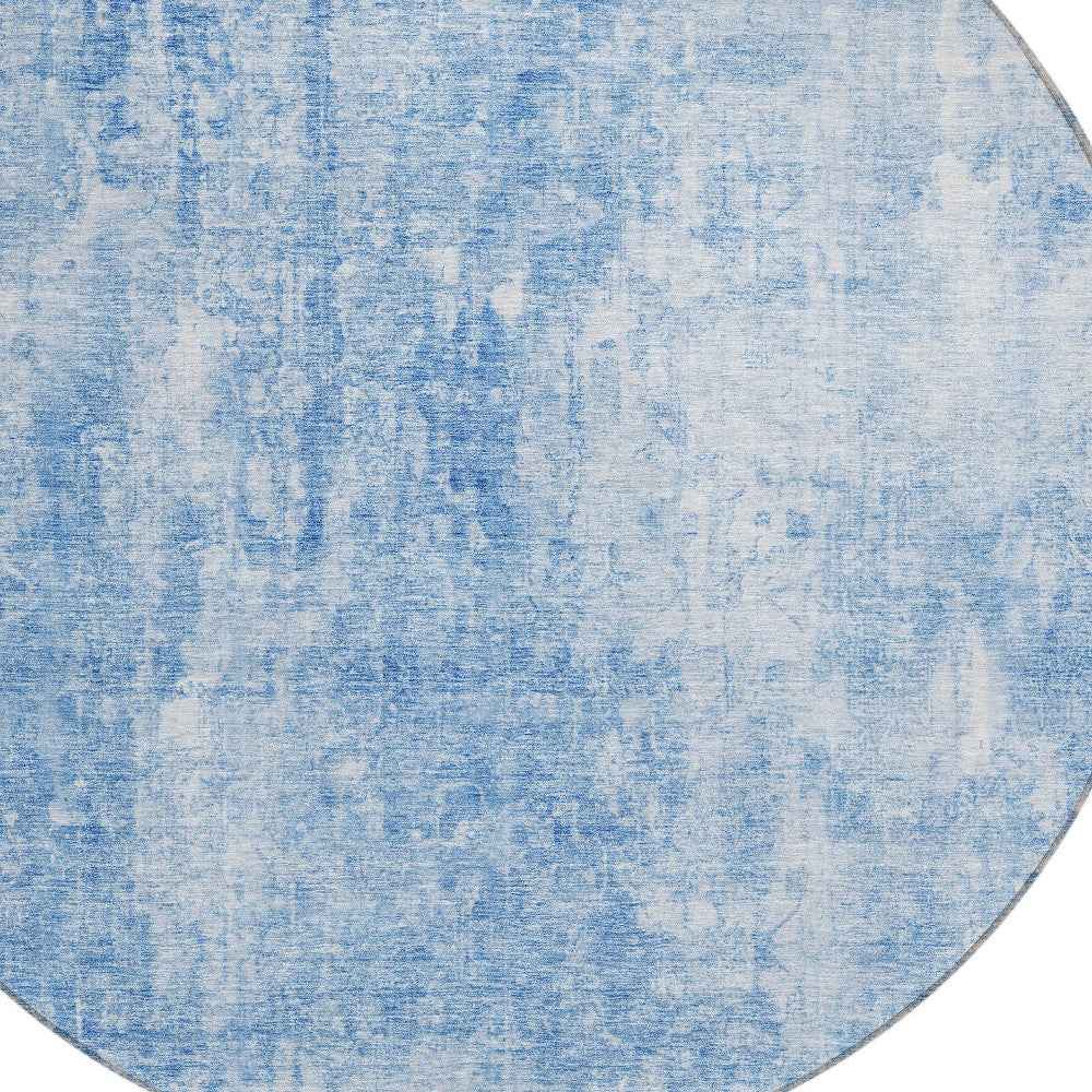 8' Denim Blue And Ivory Round Abstract Washable Indoor Outdoor Area Rug
