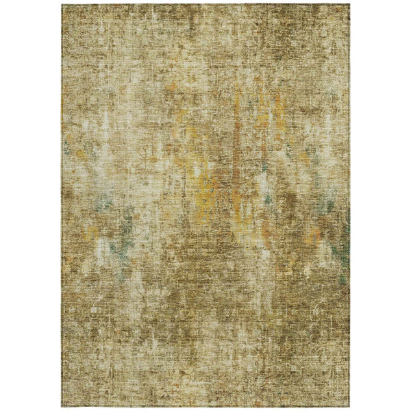 9' X 12' Brown Beige And Gold Abstract Washable Indoor Outdoor Area Rug