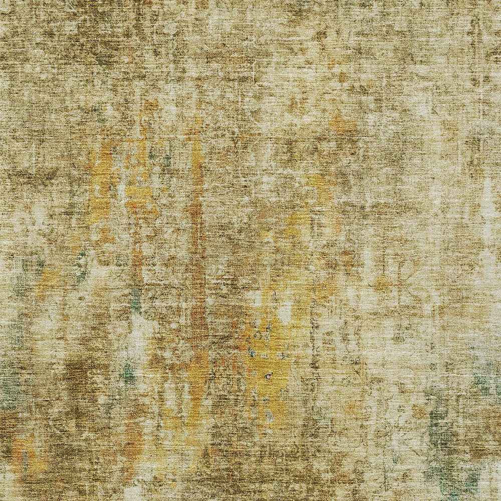 9' X 12' Brown Beige And Gold Abstract Washable Indoor Outdoor Area Rug