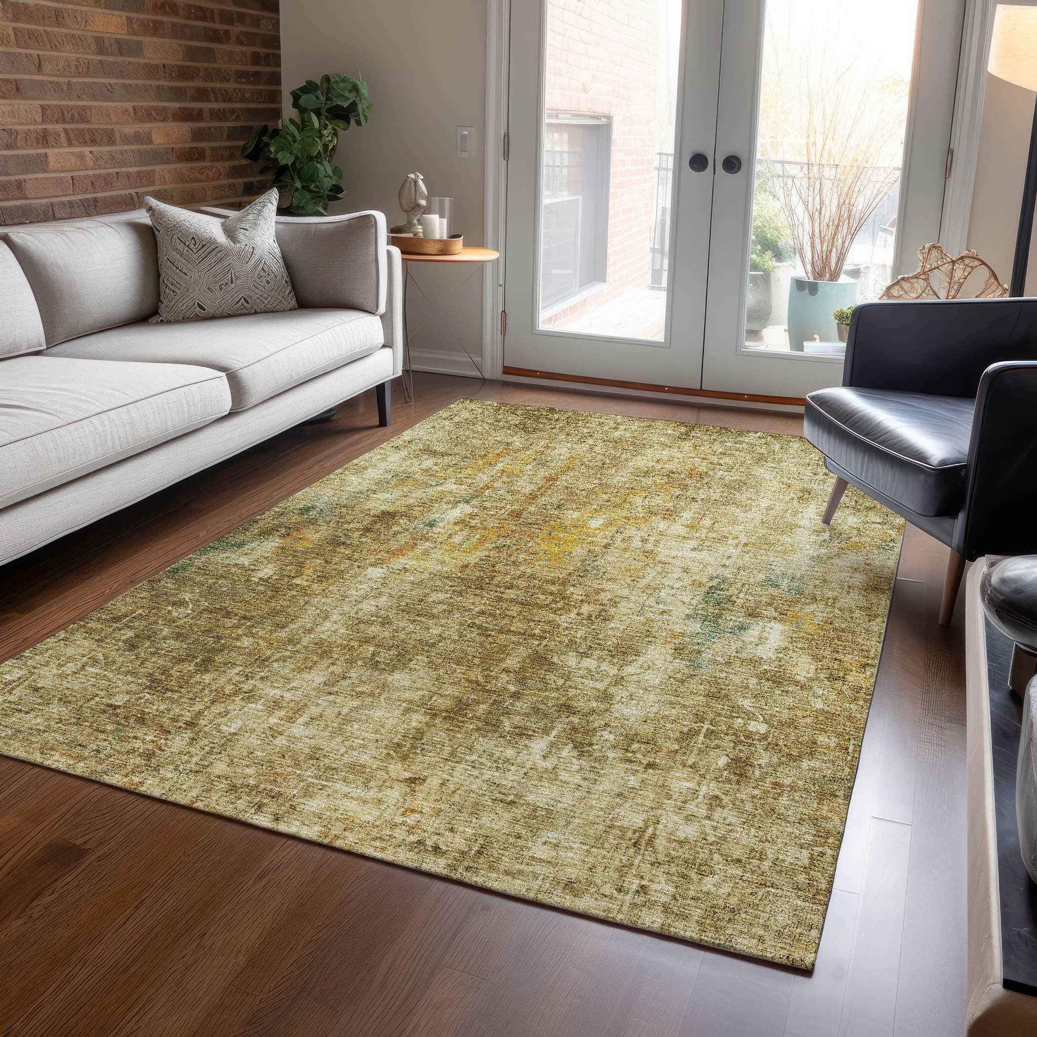 9' X 12' Brown Beige And Gold Abstract Washable Indoor Outdoor Area Rug