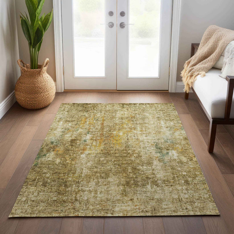 9' X 12' Brown Beige And Gold Abstract Washable Indoor Outdoor Area Rug