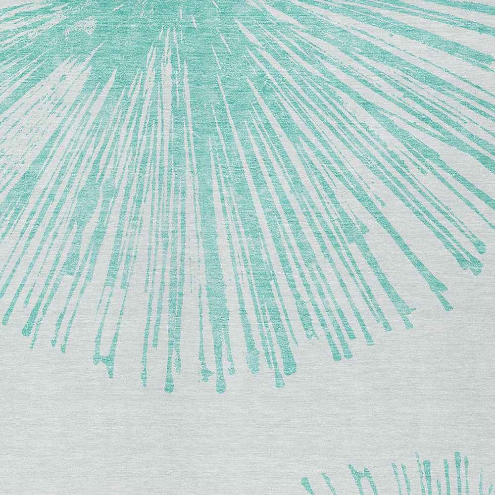 3' X 5' Aquamarine And Ivory Abstract Washable Indoor Outdoor Area Rug