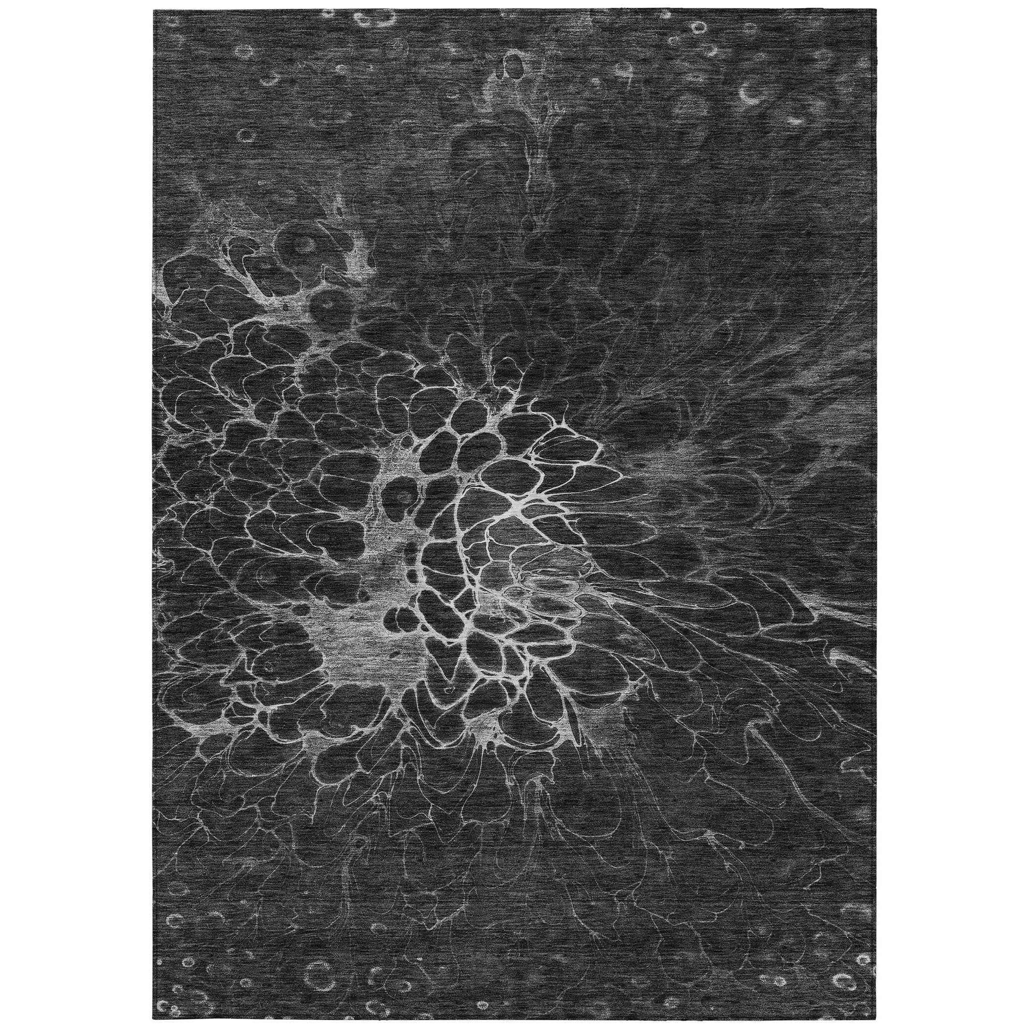 10' X 14' Charcoal Gray And Silver Abstract Washable Indoor Outdoor Area Rug