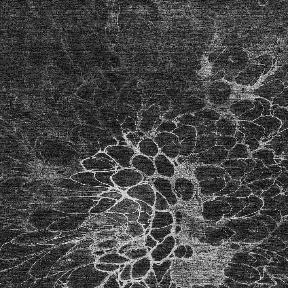 10' X 14' Charcoal Gray And Silver Abstract Washable Indoor Outdoor Area Rug