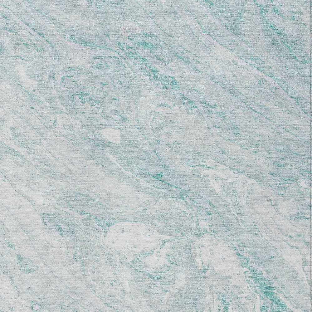 3' X 5' Aquamarine Aqua And Ivory Abstract Washable Indoor Outdoor Area Rug