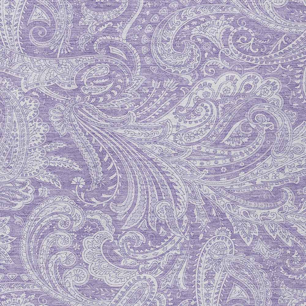 3' X 5' Lavender Purple And Ivory Paisley Washable Indoor Outdoor Area Rug