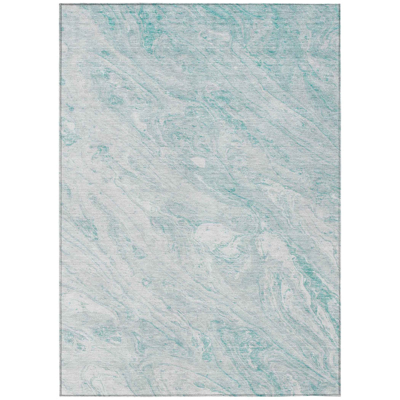 3' X 5' Aquamarine Aqua And Ivory Abstract Washable Indoor Outdoor Area Rug