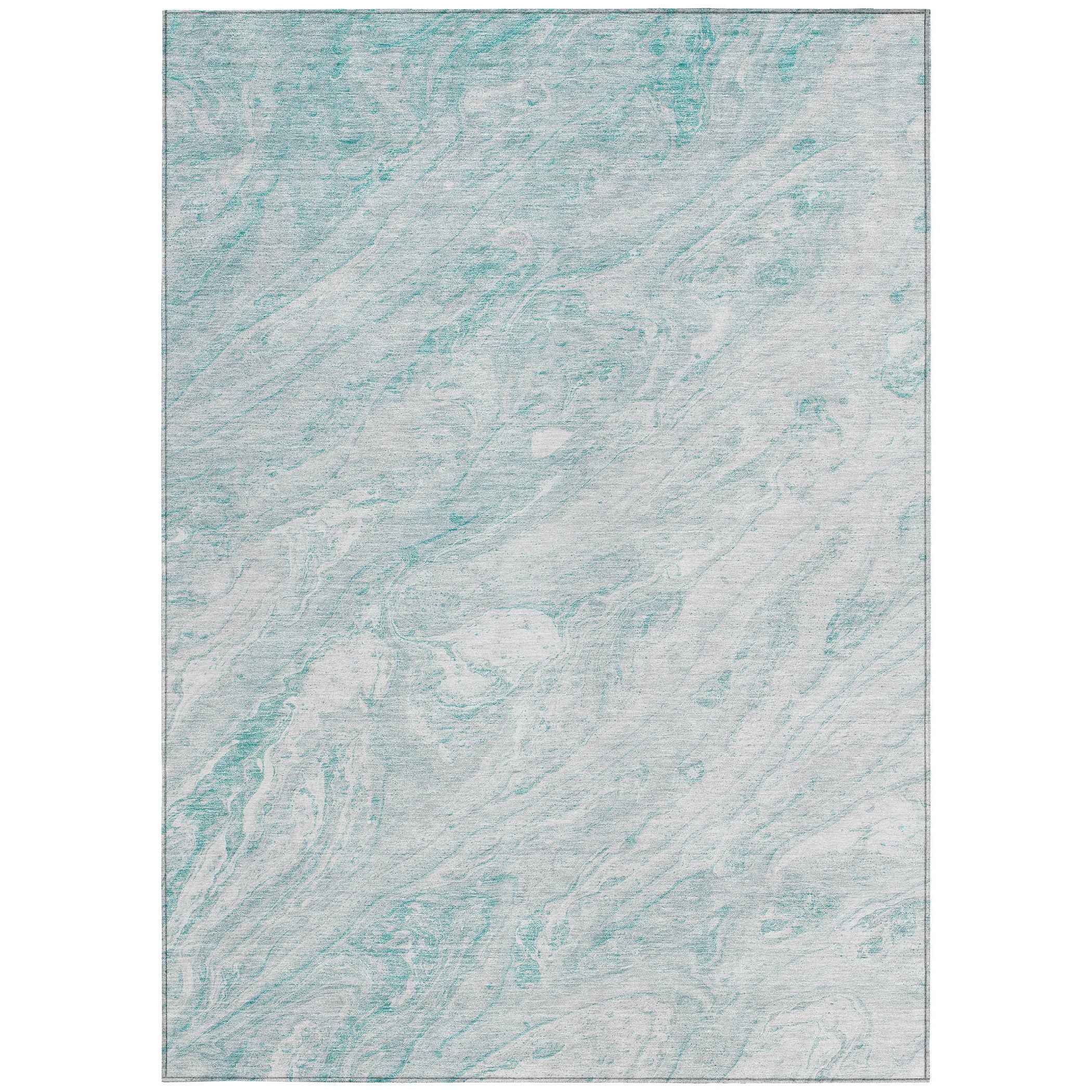 3' X 5' Aquamarine Aqua And Ivory Abstract Washable Indoor Outdoor Area Rug