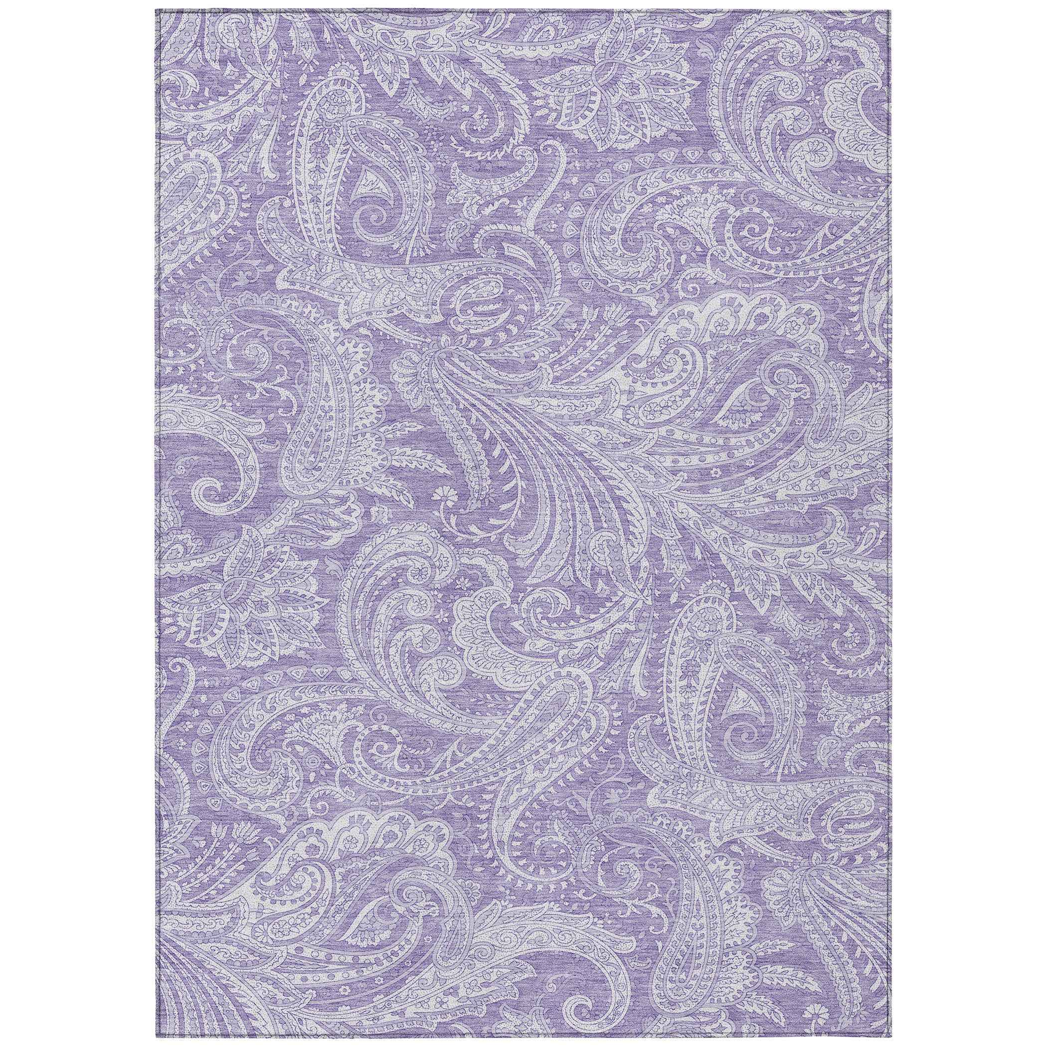 3' X 5' Lavender Purple And Ivory Paisley Washable Indoor Outdoor Area Rug