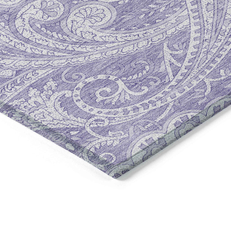 5' X 8' Lavender Purple And Ivory Paisley Washable Indoor Outdoor Area Rug
